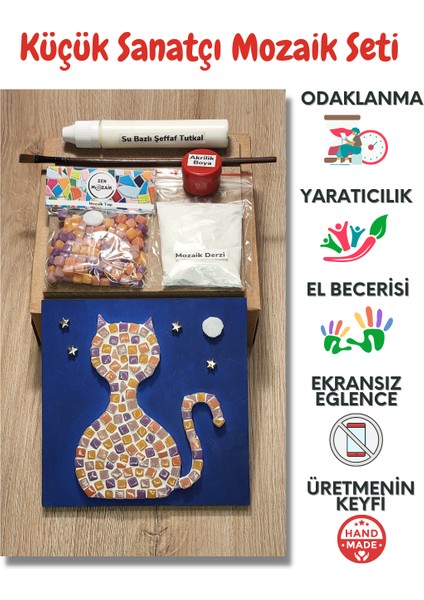 Çocuk Mozaik Seti-Dikkat ve El Becerisi Geliştirici Sanatsal Eğitici Oyuncak - Kedi