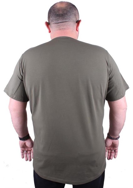 Erkek Büyük Beden Likralı Basic V Yaka Tişört 11170 Hakı