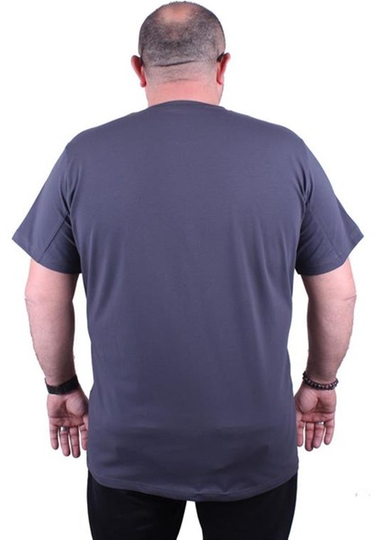 Erkek Büyük Beden Likralı Basic V Yaka Tişört 11170 Fume