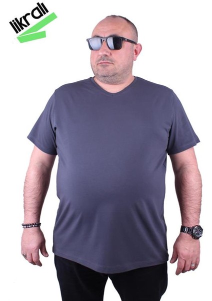 Erkek Büyük Beden Likralı Basic V Yaka Tişört 11170 Fume fiyatları
