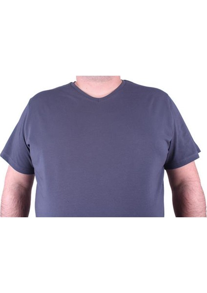 Erkek Büyük Beden Likralı Basic V Yaka Tişört 11170 Fume modelleri