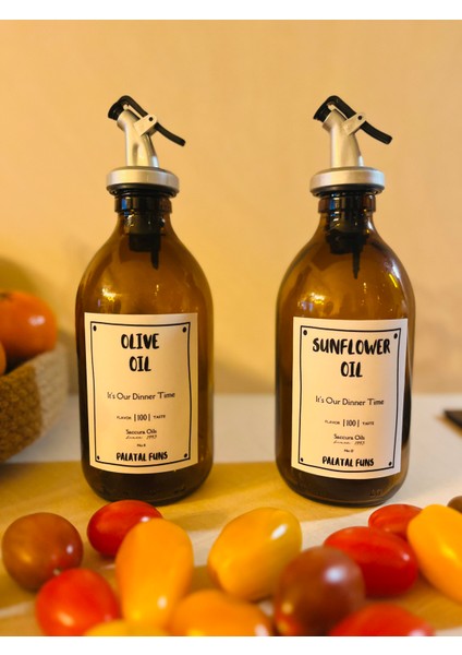 2'li Amber Cam 300 ml Yağdanlık, Zeytinyağı ve Ayçiçek Yağı Cam Yağdanlık