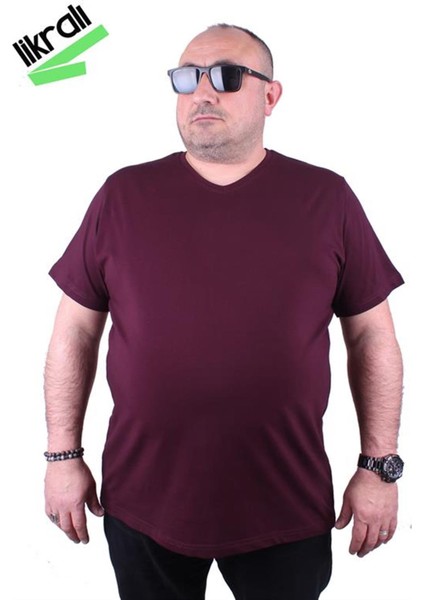 Erkek Büyük Beden Likralı Basic V Yaka Tişört 11170 Murdum fiyatları