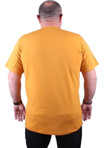 Erkek Büyük Beden Likralı Basic V Yaka Tişört 11170 Hardal