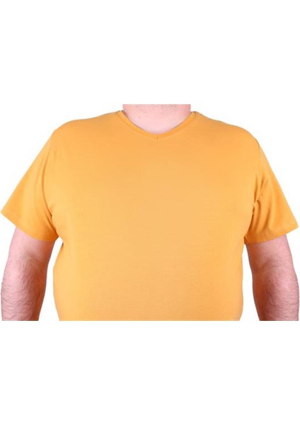 Erkek Büyük Beden Likralı Basic V Yaka Tişört 11170 Hardal fırsatları
