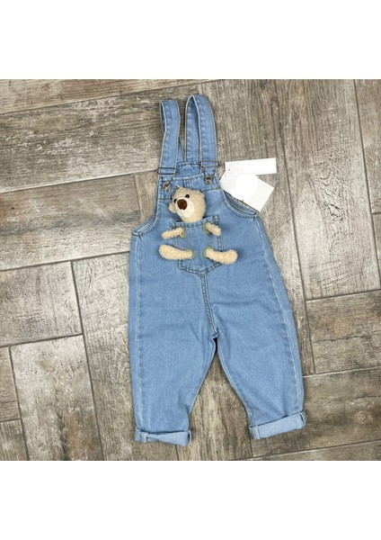 Ayıcıklı Kot Slopet Kız ve Erkek Tavşanlı Tulum Mavi Renk