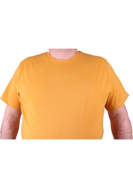 Erkek Büyük Beden Likralı Basic Sıfır Yaka Tişört 11160 Hardal fırsatları