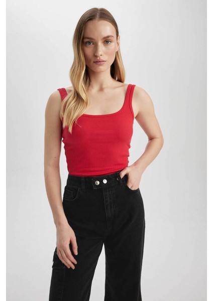 Slim Fit Kare Yaka Fitilli Kaşkorse Atlet X9420AZ23SM