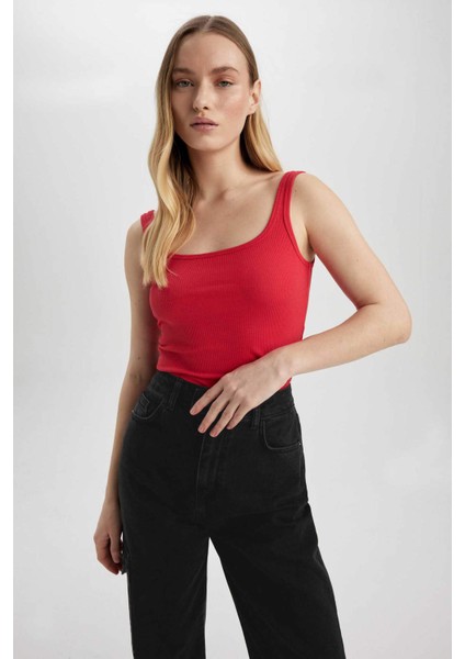 Slim Fit Kare Yaka Fitilli Kaşkorse Atlet X9420AZ23SM