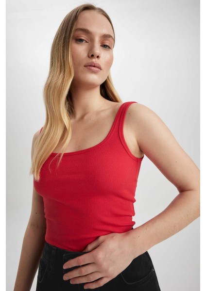 Slim Fit Kare Yaka Fitilli Kaşkorse Atlet X9420AZ23SM