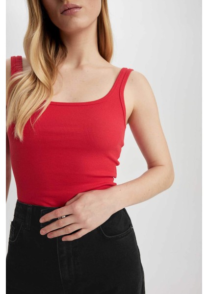 Slim Fit Kare Yaka Fitilli Kaşkorse Atlet X9420AZ23SM