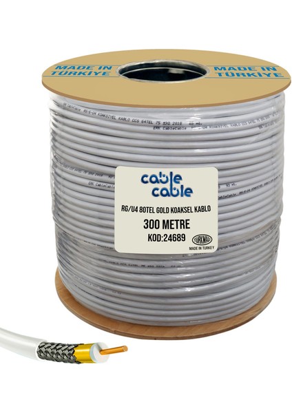 Cable Cable Anten Kablosu Rg6/u4 1.02MM 80TEL Gold 300MT Cablecable