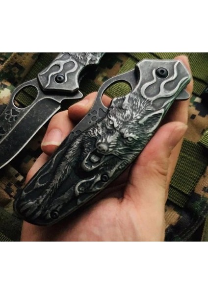 3D Kurt Ağır Katlanır Çakı Stonewash Bozkurt modelleri