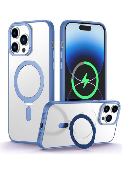 Apple iPhone 14 Pro Max Kılıf Zebana First Class Standlı Silikon Kılıf (Kablosuz Şarj Destekli) Açık Mavi