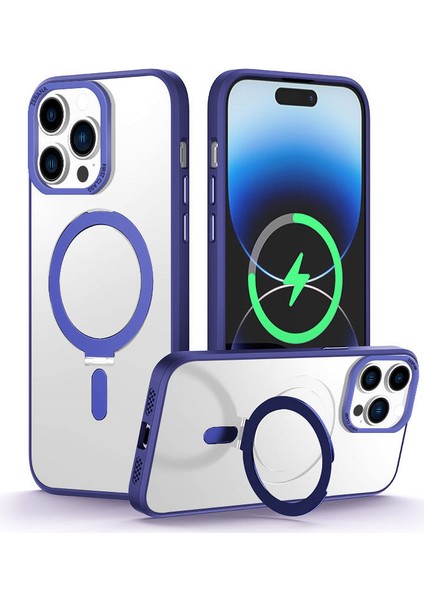 Apple iPhone 14 Pro Max Kılıf Zebana First Class Standlı Silikon Kılıf (Kablosuz Şarj Destekli) Lacivert