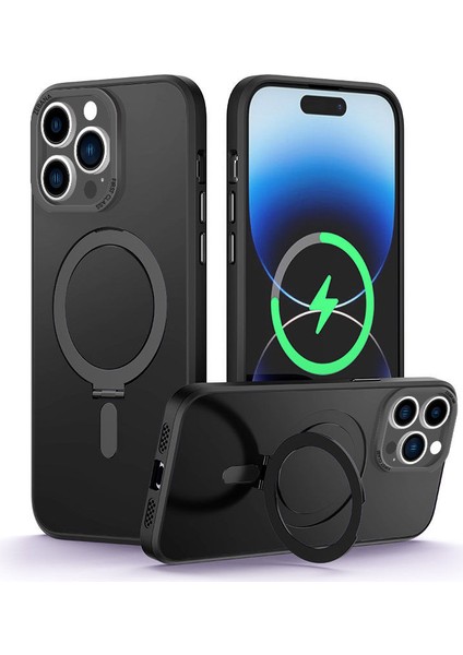 Apple iPhone 14 Pro Kılıf Zebana First Class Standlı Silikon Kılıf (Kablosuz Şarj Destekli) Siyah