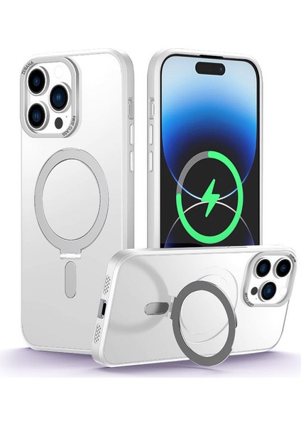 Apple iPhone 14 Pro Kılıf Zebana First Class Standlı Silikon Kılıf (Kablosuz Şarj Destekli) Şeffaf