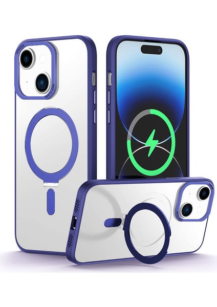 Apple iPhone 14 Plus Kılıf Zebana First Class Standlı Silikon Kılıf (Kablosuz Şarj Destekli) Lacivert