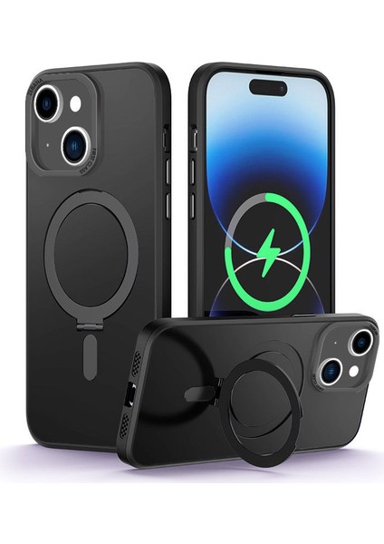 Apple iPhone 14 Plus Kılıf Zebana First Class Standlı Silikon Kılıf (Kablosuz Şarj Destekli) Siyah