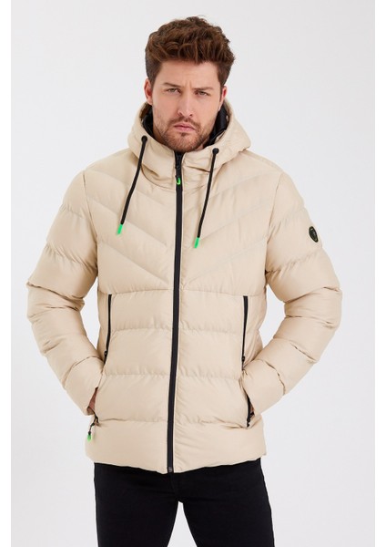 Yeni Sezon Erkek Krem Su ve Rüzgar Geçirmez Kapüşonlu Kalın Içi Kürklü Şişme Kaban&mont fiyatları