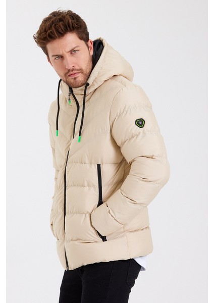 Yeni Sezon Erkek Krem Su ve Rüzgar Geçirmez Kapüşonlu Kalın Içi Kürklü Şişme Kaban&mont fırsatları