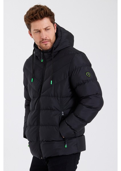 Yeni Sezon Erkek Siyah Su ve Rüzgar Geçirmez Kapüşonlu Kalın Içi Kürklü Şişme Kaban&mont fırsatları