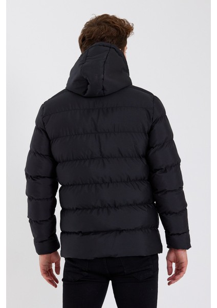 Yeni Sezon Erkek Siyah Su ve Rüzgar Geçirmez Kapüşonlu Kalın Içi Kürklü Şişme Kaban&mont indirimleri