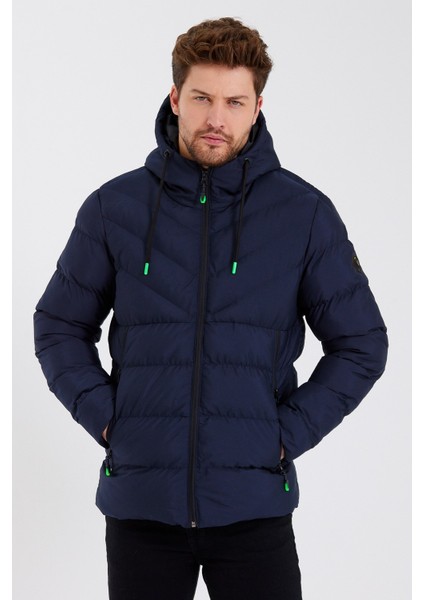 Yeni Sezon Erkek Lacivert Su ve Rüzgar Geçirmez Kapüşonlu Kalın Içi Kürklü Şişme Kaban&mont fiyatları