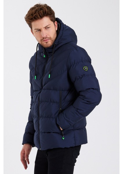 Yeni Sezon Erkek Lacivert Su ve Rüzgar Geçirmez Kapüşonlu Kalın Içi Kürklü Şişme Kaban&mont fırsatları