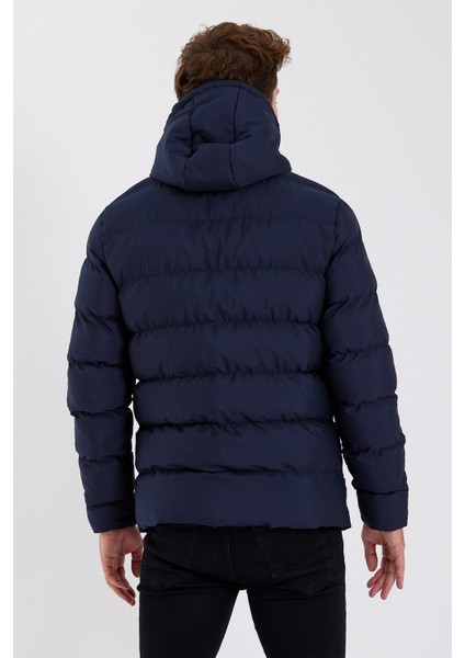 Yeni Sezon Erkek Lacivert Su ve Rüzgar Geçirmez Kapüşonlu Kalın Içi Kürklü Şişme Kaban&mont indirimleri