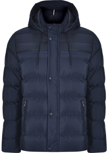 Erkek Kapüşonlu Lacivert Su ve Rüzgar Geçirmez Regular Şişme Kaban&mont