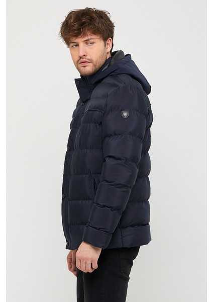 Erkek Kapüşonlu Lacivert Su ve Rüzgar Geçirmez Regular Şişme Kaban&mont fiyatları