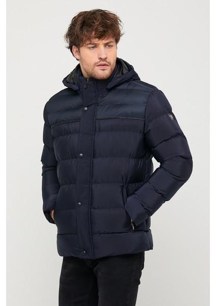 Erkek Kapüşonlu Lacivert Su ve Rüzgar Geçirmez Regular Şişme Kaban&mont modelleri