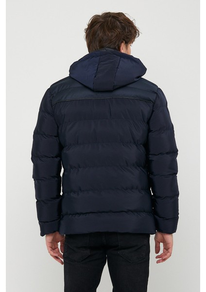 Erkek Kapüşonlu Lacivert Su ve Rüzgar Geçirmez Regular Şişme Kaban&mont fırsatları