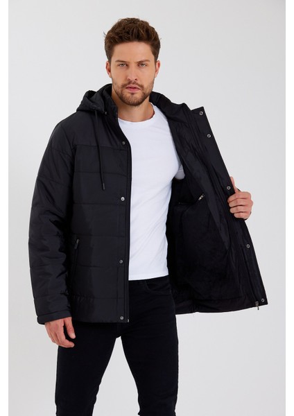 Erkek Siyah Çıkarılabilir Kapüşonlu Iç Cepli Içi Kürkü Yıkanabilir Kapütone Mont&kaban fırsatları