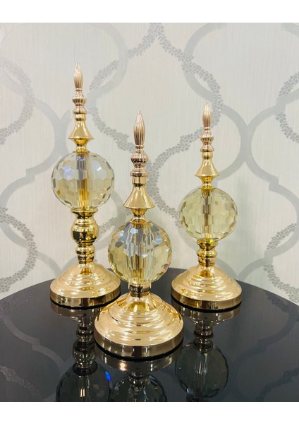 Dekoratif Kesme Cam Küre Gold Üçlü Obje fiyatları