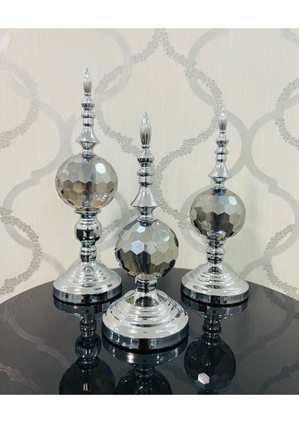 Dekoratif Kesme Cam Küre Gümüş Üçlü Obje fiyatları