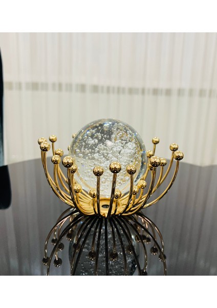 Dekoratif Metal Damlalı Cam Küre Gold Obje