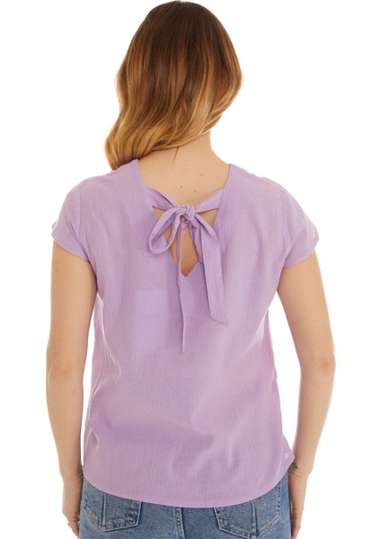 Şile Bezi Kısa Kol Lila Bağlama Detaylı Bluz modelleri