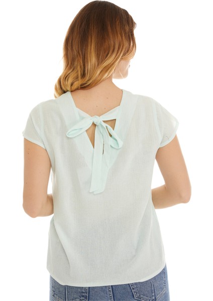 Şile Bezi Kısa Kol Su Yeşili Bağlama Detaylı Bluz modelleri