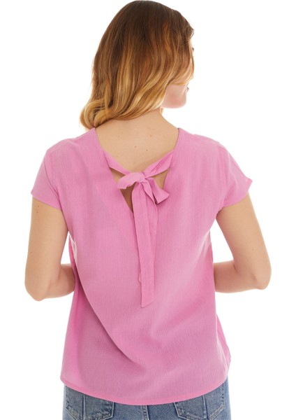 Şile Bezi Kısa Kol Pembe Bağlama Detaylı Bluz modelleri