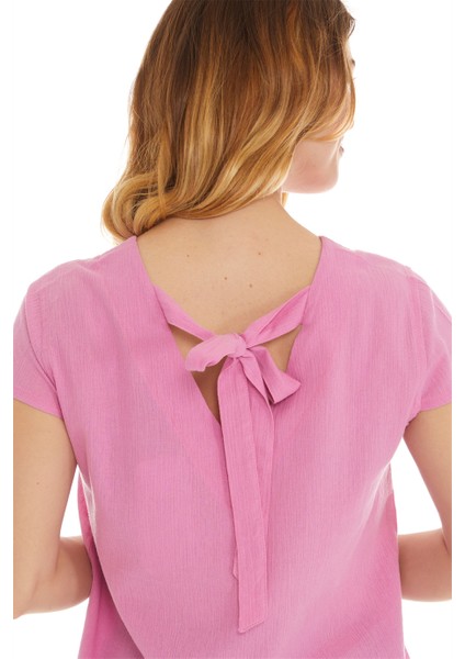 Şile Bezi Kısa Kol Pembe Bağlama Detaylı Bluz indirimleri