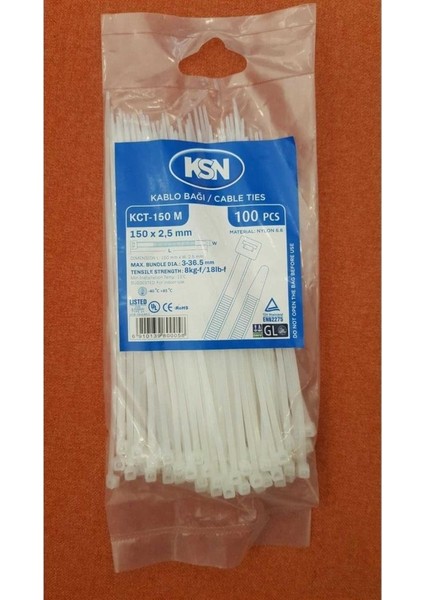 Kablo Bağı Plastik Kelepçe Beyaz 7.6X370MM - 100 Adet