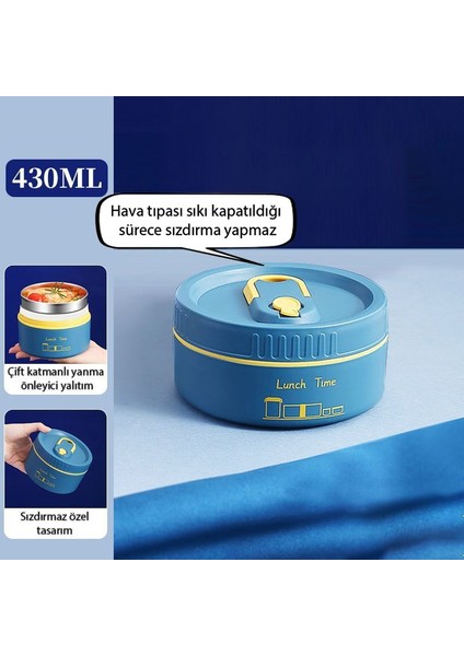 304 Çelik Mavi 430 ml Yemek Saklama Kabı Sefer Tası cin417mv