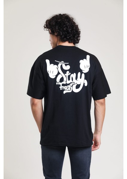 Siyah Baskılı Oversize T-Shirt fırsatları