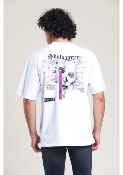 Beyaz Baskılı Oversize T-Shirt