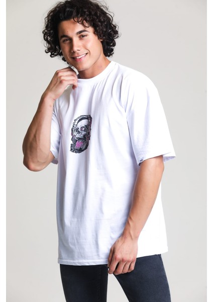Beyaz Baskılı Oversize T-Shirt modelleri