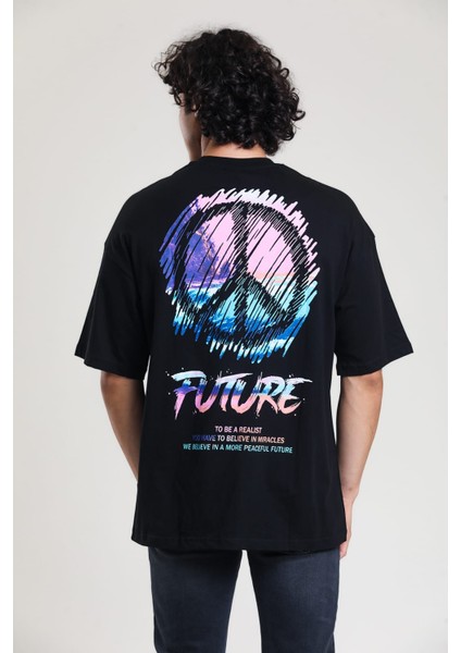 Siyah Baskılı Oversize T-Shirt
