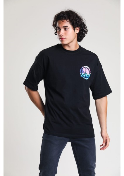 Siyah Baskılı Oversize T-Shirt modelleri