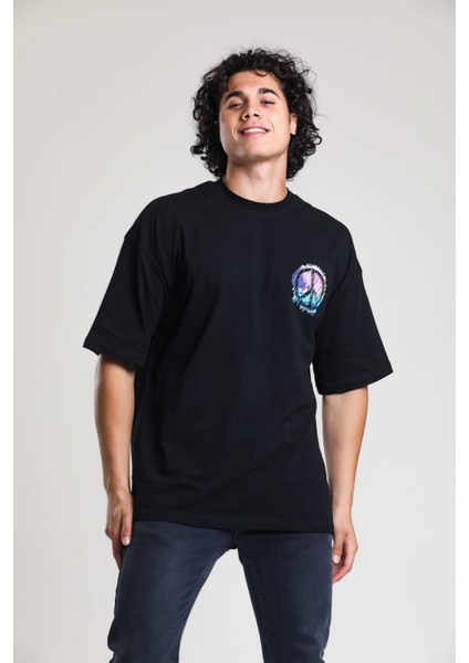 Siyah Baskılı Oversize T-Shirt